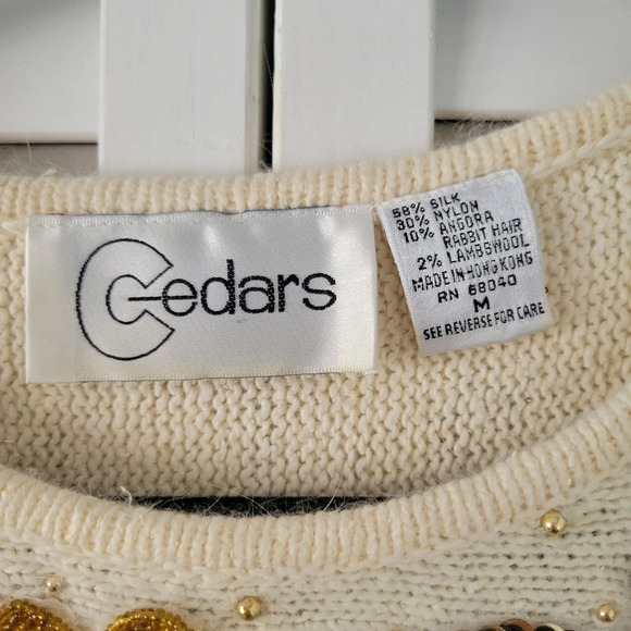 Cedars Embellished Silk Wool Knit Sweater Women's M Vtg 80s Luxury Maximalist - Picture 11 of 13